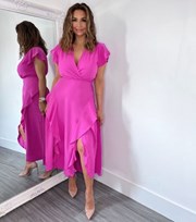 AX Paris Bright Pink Split Wrap Midi Dress